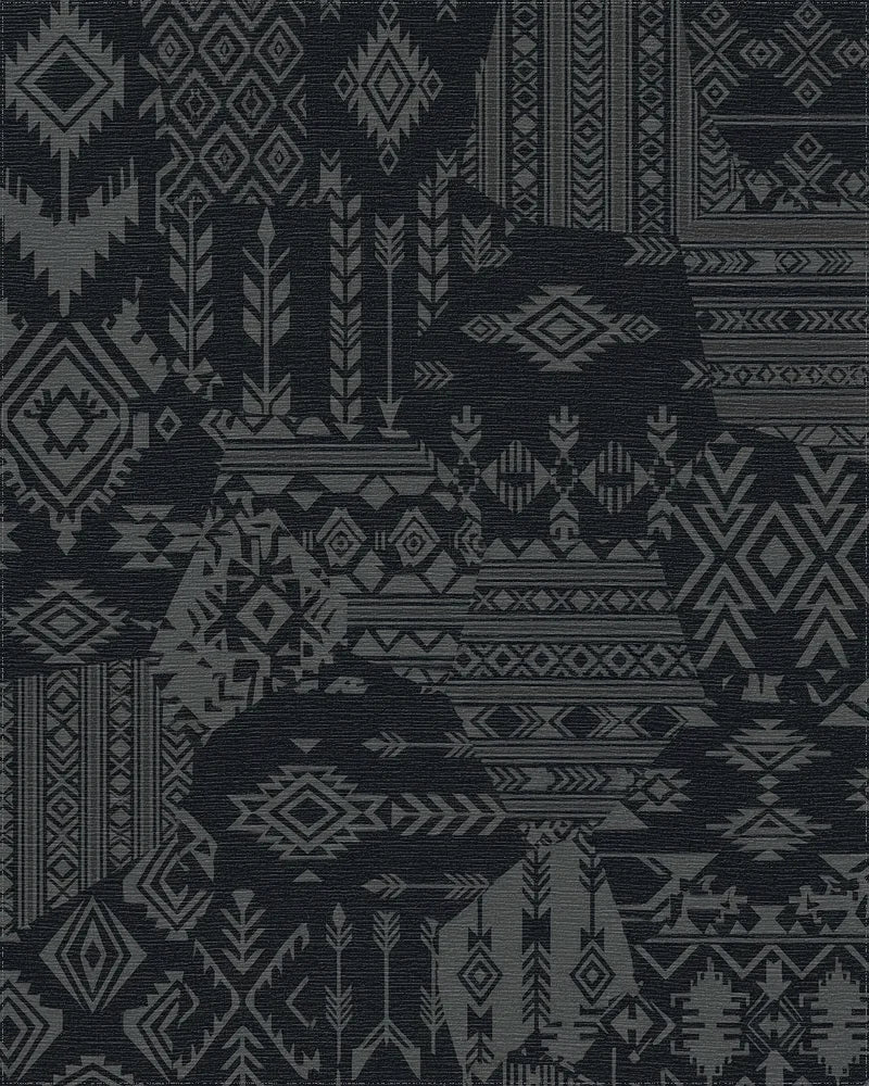 Dark Gray Patchwork Geometric Arrow Rug - Cutout View