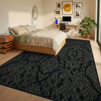 Dark Gray Snakeskin Scales Rug Bedroom View