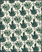 Dark Green Leafy Pattern Rug - Cutout View