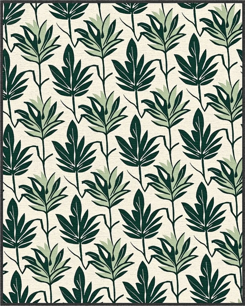 Dark Green Leafy Pattern Rug - Cutout View