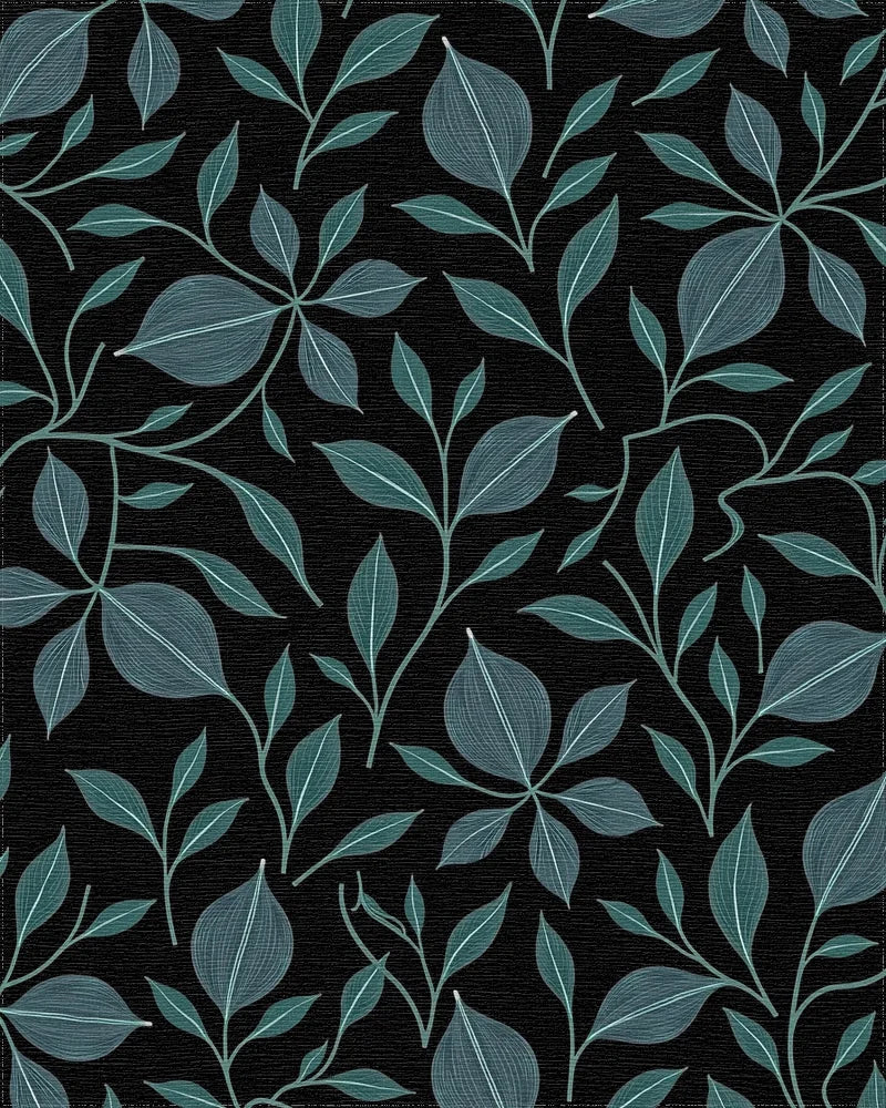 Dark Leafy Vine Pattern Rug - Cutout View