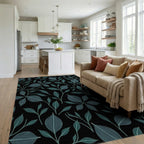 Dark Leafy Vine Pattern Rug Living Room View