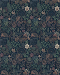 Dark Navy Nocturnal Botanical Collage Rug - Cutout View