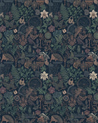 Dark Navy Nocturnal Botanical Collage Rug - Cutout View