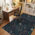Dark Navy Nocturnal Botanical Collage Rug Office View