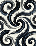 Dark Navy Swirls Abstract Brushstrokes Rug - Cutout View
