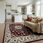 Dark Red Floral Medallion Pattern Rug Living Room View