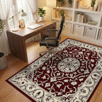 Dark Red Floral Medallion Pattern Rug Office View