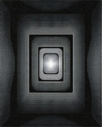 Deep Black White Concentric Squares Rug - Cutout View