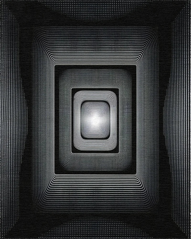 Deep Black White Concentric Squares Rug - Cutout View