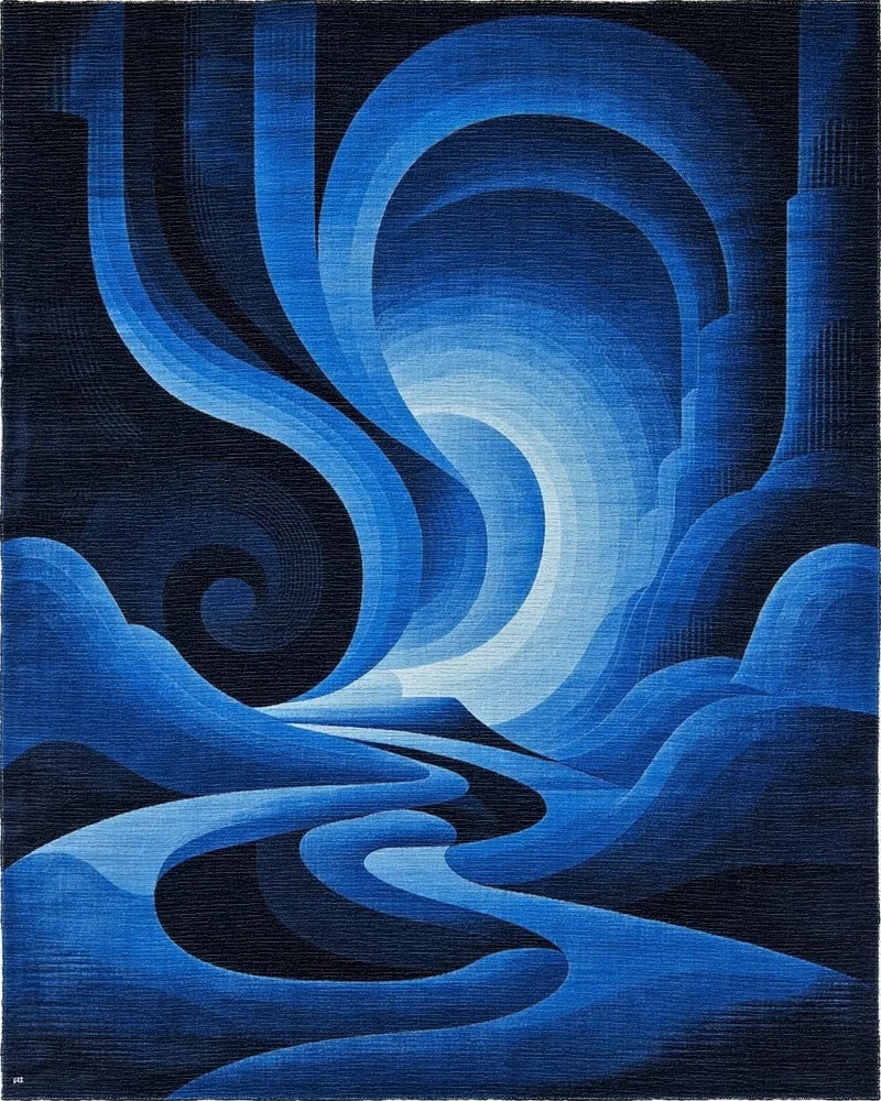 Deep Blue Abstract Gradient Landscape Rug - Cutout View