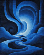 Deep Blue Abstract Gradient Landscape Rug - Cutout View