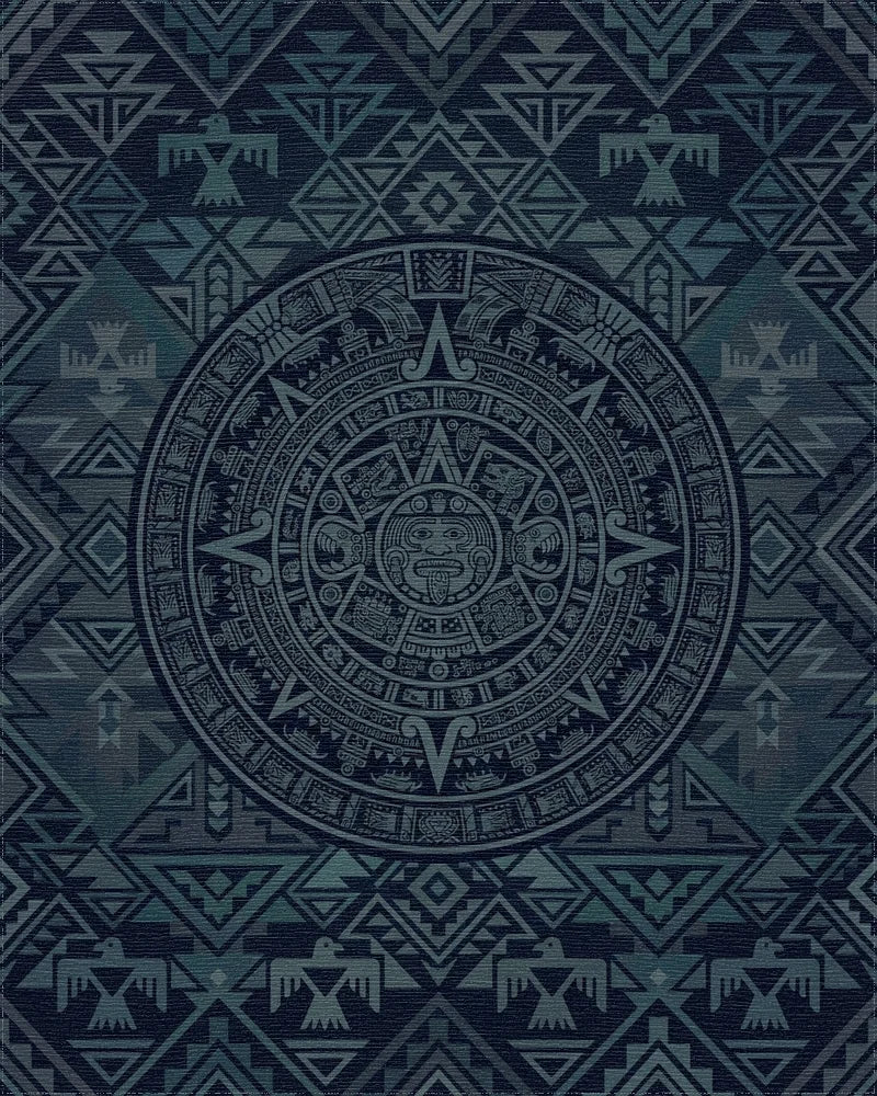 Deep Blue Aztec Sun Medallion Rug - Cutout View
