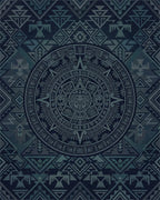 Deep Blue Aztec Sun Medallion Rug - Cutout View