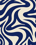 Deep Blue Cream Swirl Abstract Rug - Cutout View