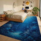 Deep Blue Fish Coral Reef Rug Bedroom View