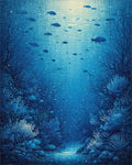 Deep Blue Fish Coral Reef Rug - Cutout View