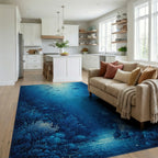 Deep Blue Fish Coral Reef Rug Living Room View