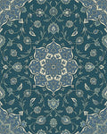 Deep Blue Floral Medallion Mandala Rug - Cutout View