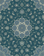 Deep Blue Floral Medallion Mandala Rug - Cutout View