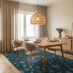 Deep Blue Floral Medallion Mandala Rug Dining Room View