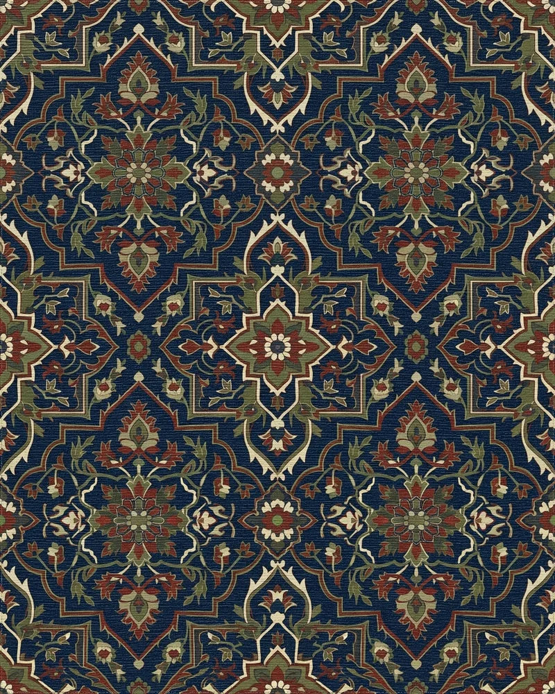 Deep Blue Floral Medallion Rug - Cutout View