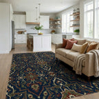 Deep Blue Floral Medallion Rug Living Room View