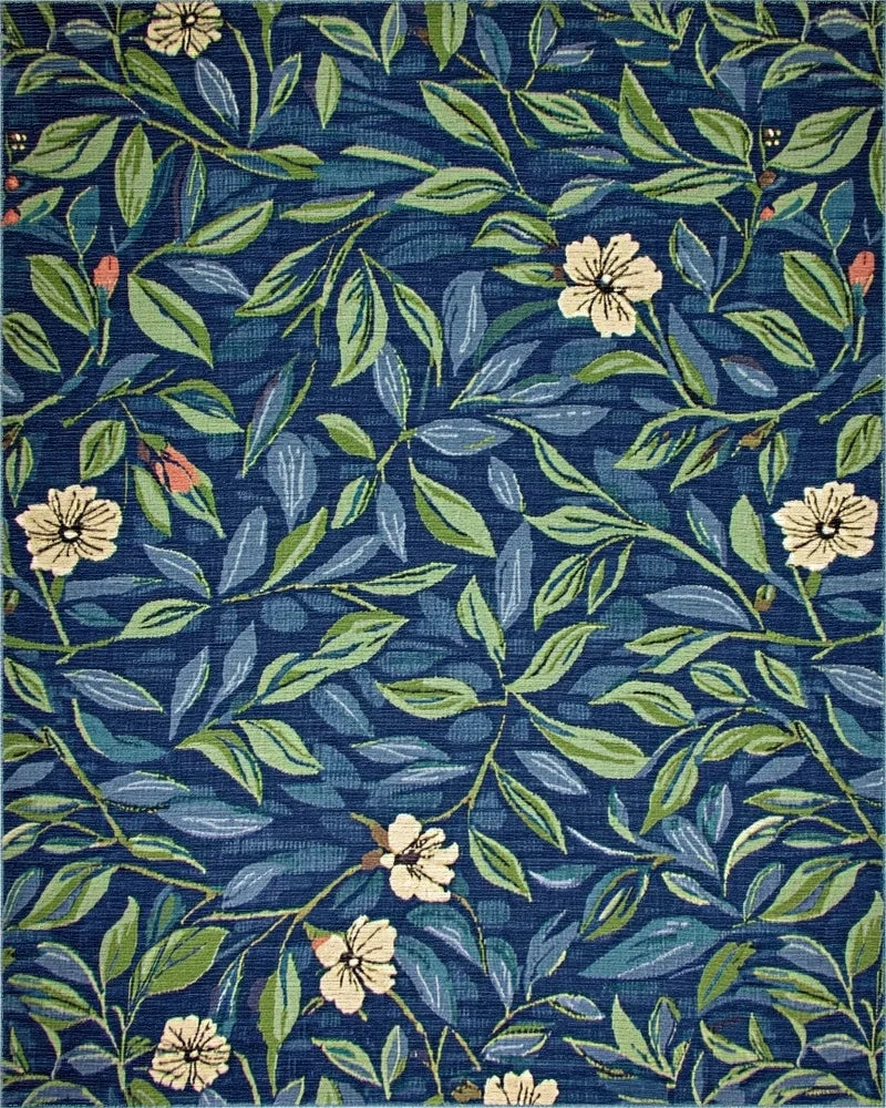 Deep Blue Floral Vine Garden Rug - Cutout View