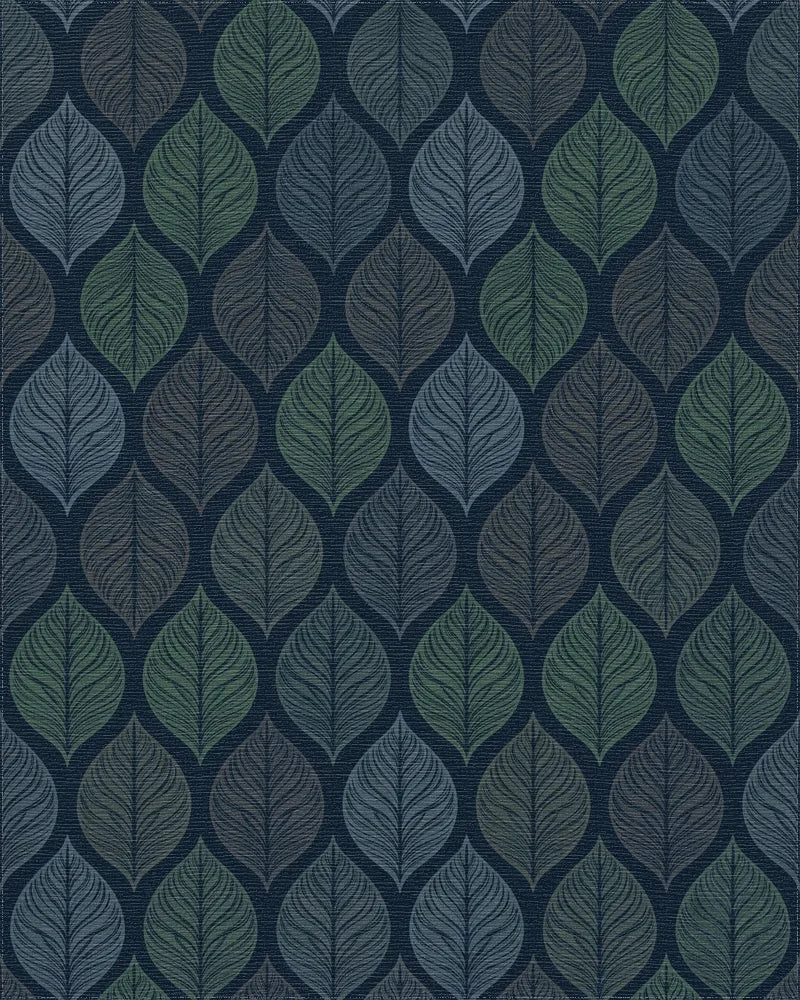 Deep Blue Green Leafy Repeats Rug - Cutout View