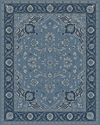 Deep Blue Intricate Floral Border Rug - Cutout View