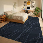 Deep Blue Marble Vein Rug Bedroom View