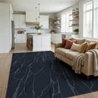 Deep Blue Marble Vein Rug Living Room View
