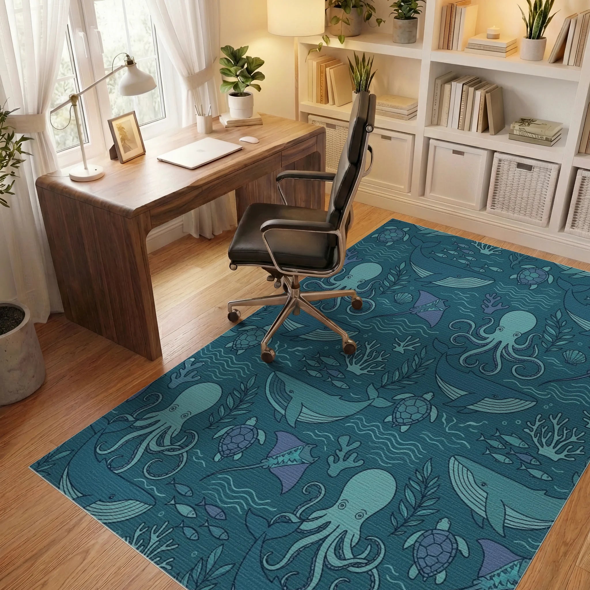 Deep Blue Ocean Marine Life Collection Rug Office View