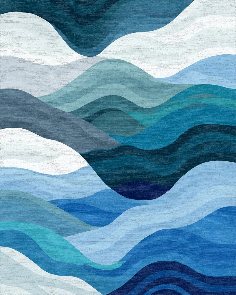 Deep Blue Ocean Wave Layers Rug - Cutout View