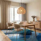 Deep Blue Ocean Wave Layers Rug Dining Room View