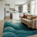 Deep Blue Ocean Waves with Fish Rug - Living Room View