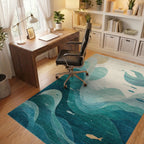 Deep Blue Ocean Waves with Fish Rug - Office View