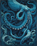 Deep Blue Oceanic Octopus Swirl Rug - Cutout View
