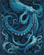 Deep Blue Oceanic Octopus Swirl Rug - Cutout View