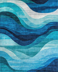Deep Blue Oceanic Wave Rug - Cutout View