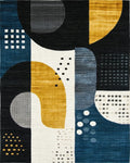 Deep Blue Ochre Geometric Abstract Rug - Cutout View
