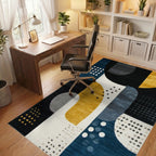 Deep Blue Ochre Geometric Abstract Rug - Office View