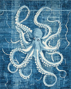 Deep Blue Octopus Nautical Rug - Cutout View