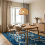 Deep Blue Octopus Nautical Rug - Dining Room View