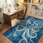 Deep Blue Octopus Nautical Rug - Office View