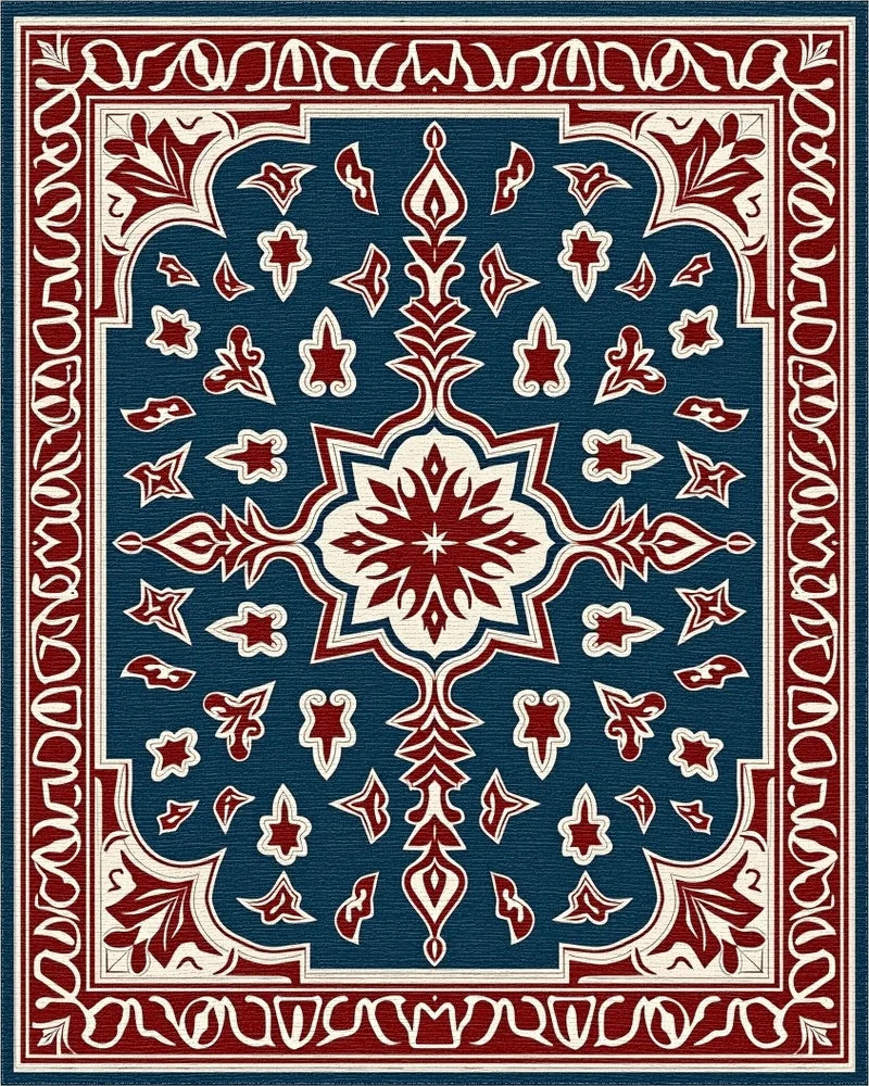 Deep Blue Red Floral Medallion Rug - Cutout View