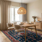 Deep Blue Red Floral Medallion Rug Dining Room View