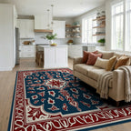 Deep Blue Red Floral Medallion Rug Living Room View