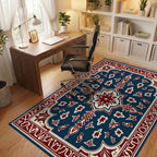 Deep Blue Red Floral Medallion Rug Office View