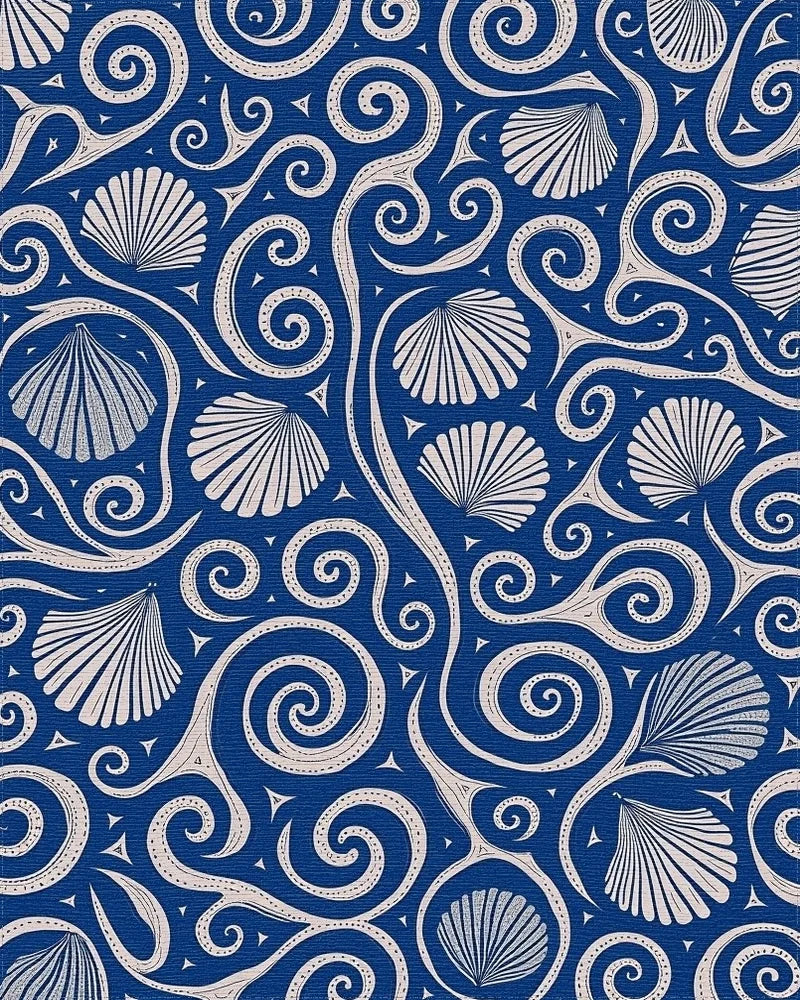 Deep Blue Scallop Swirls Rug - Cutout View